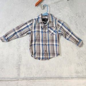 Hurley Kid's Gray Size 4 Button up Plaid Long Sleeve Shirt Boys Gray Blue White